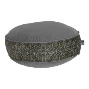 Bohemian großer runder Samt-Pouf, inspiriert von persischer Kunst, Grau Arman