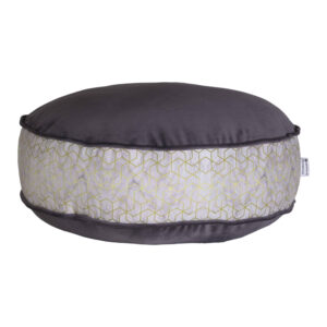 Bohemian großer runder Samt-Pouf, inspiriert von persischer Kunst, Grau Jalal