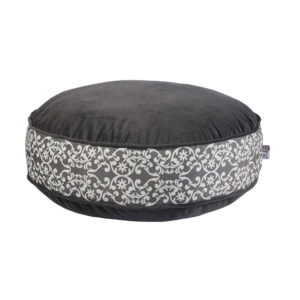 Bohemian großer runder Samt-Pouf, inspiriert von persischer Kunst, Grau Malih
