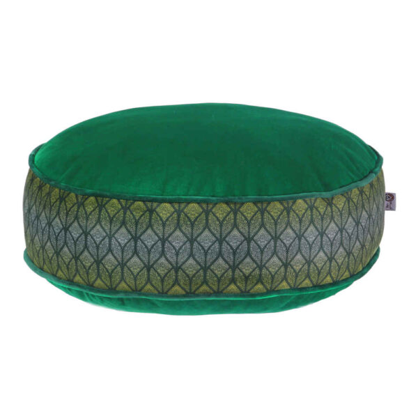Bohemian großer runder Samt-Pouf, inspiriert von persischer Kunst, Grün Melanie