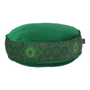 Bohemian großer runder Samt-Pouf, inspiriert von persischer Kunst, Grün Rana