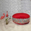 Bohemian großer runder Samt-Pouf, inspiriert von persischer Kunst, Rot Karina