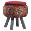 Runder Samt-Hocker mit Holzbeinen, inspiriert von persischer Kunst, Maroon Fatima