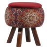 Runder Samt-Hocker mit Holzbeinen, inspiriert von persischer Kunst, Maroon Fatima