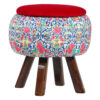 Runder Samt-Hocker mit Holzbeinen, inspiriert von persischer Kunst, Maroon Hanife