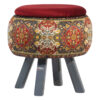 Runder Samt-Hocker mit Holzbeinen, inspiriert von persischer Kunst, Maroon Nastaran