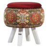 Runder Samt-Hocker mit Holzbeinen, inspiriert von persischer Kunst, Maroon Nastaran