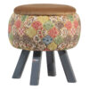 Runder Samt-Hocker mit Holzbeinen, inspiriert von persischer Kunst, Braun Negar