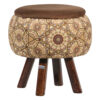 Runder Samt-Hocker mit Holzbeinen, inspiriert von persischer Kunst, Braun Raha