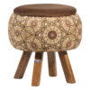 Runder Samt-Hocker mit Holzbeinen, inspiriert von persischer Kunst, Braun Raha
