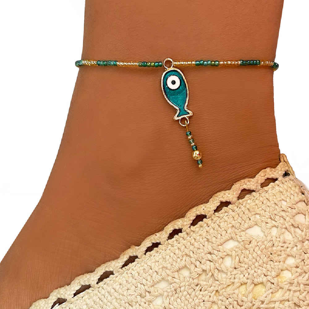 Stahl Cheshm Nazar Perlen-Fußkette Modell Fish