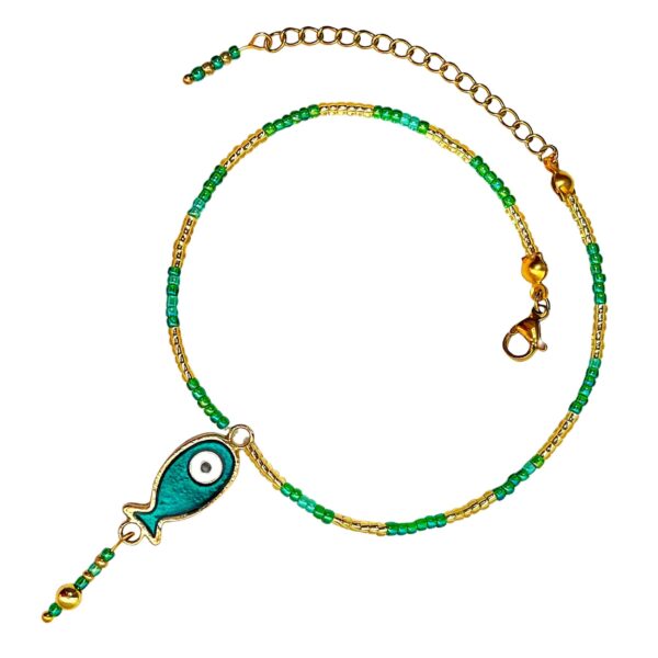 Stahl Cheshm Nazar Perlen-Fußkette Modell Fish
