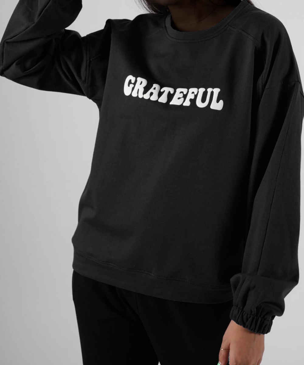 Damen lässiger Rundhals-Sweatshirt Modell Grateful