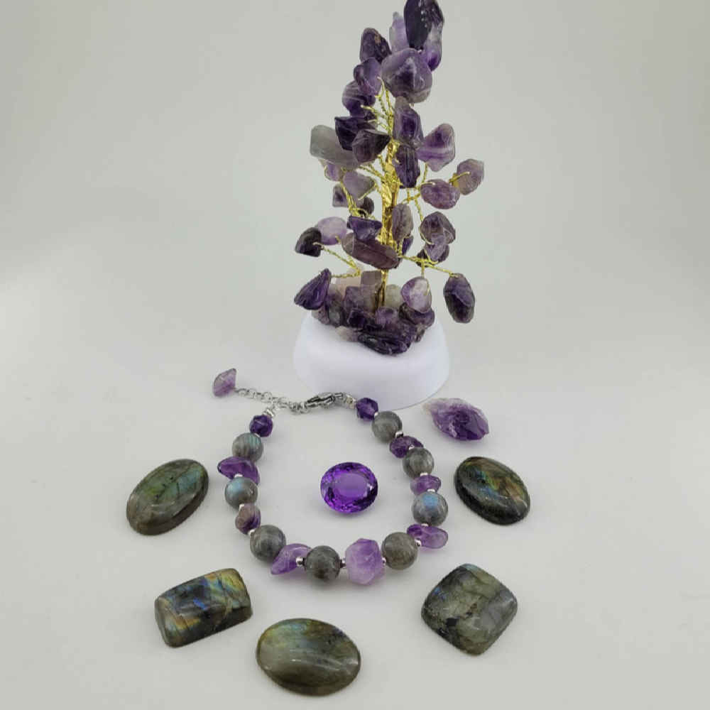 Perlenarmband für Damen – Amethyst- und Labradoritsteine