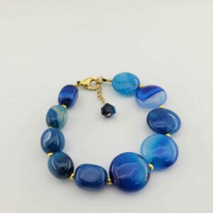 Perlenarmband für Damen – Blauer Achatstein