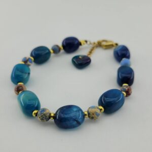 Perlenarmband für Damen – Blauer Achat- und Türkisstein