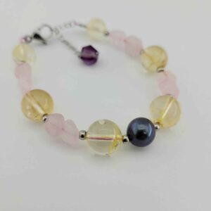 Perlenarmband für Damen – Citrin- und Rosenquarzsteine