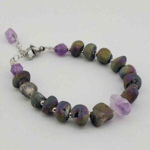 Perlenarmband für Damen – Feuerachat- und Amethyststeine