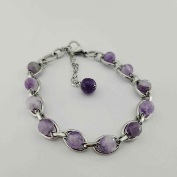 Perlenarmband für Damen – Violetter Amethyststein