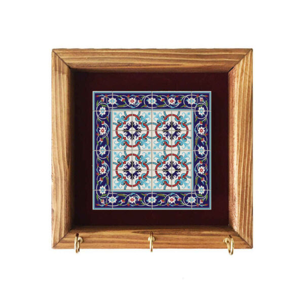 Keramischer Wandschlüsselhalter – Mit Holzrahmen & Hasti-Muster