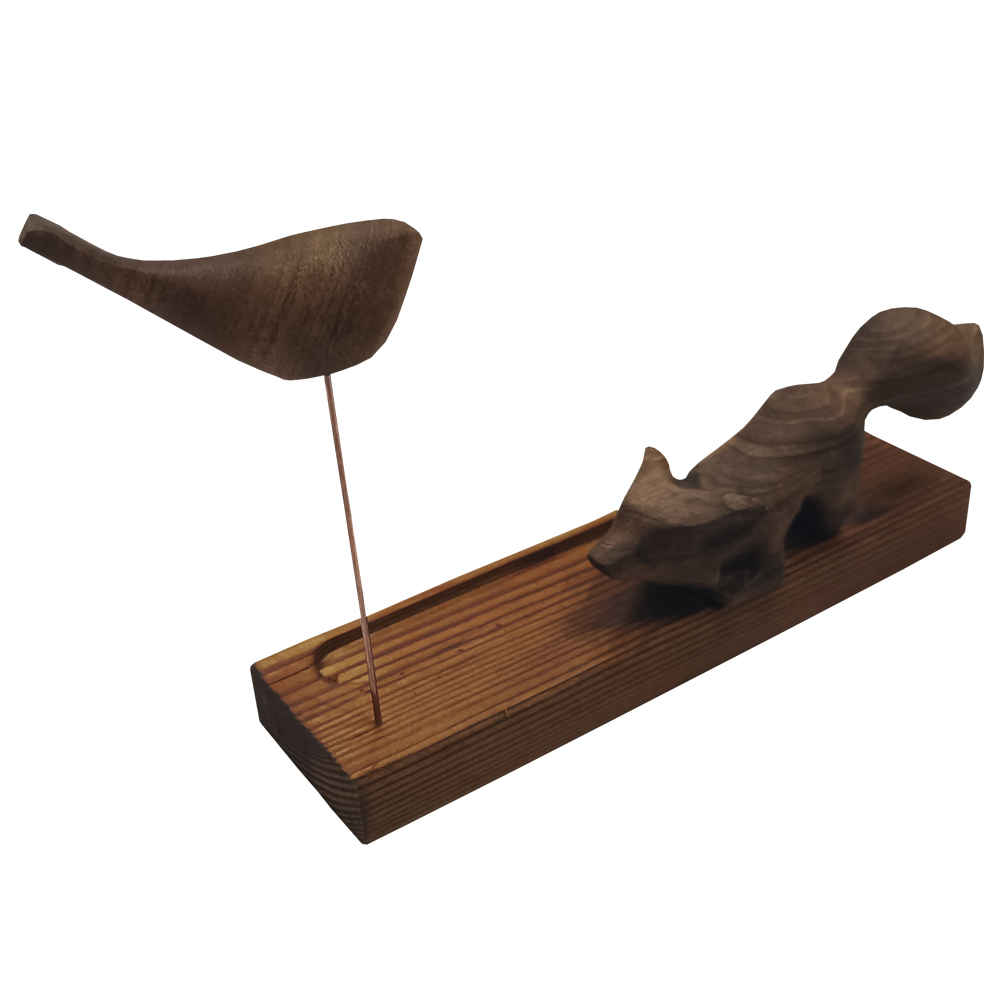 Holz-Räucherstäbchenhalter – Modell Bird & Fox (Set von 2)
