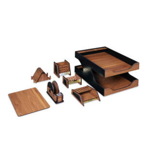 Holz-Schreibtisch-Organizer-Zubehör – Modell Laya (7 Teile)