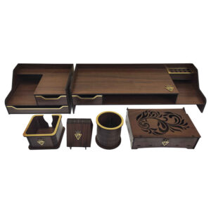 Holz-Schreibtisch-Organizer-Zubehör – Modell Parseh (6 Teile)