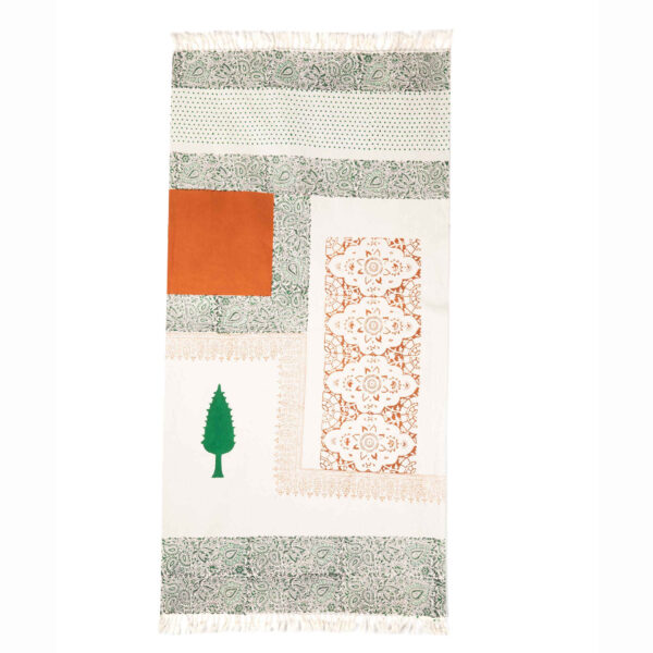 Handgefertigter Leinen Blockdruck Tischläufer Borna