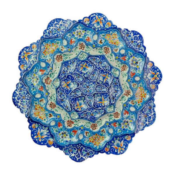 Dekorativer Kupferteller handgemalt mit persischem Minakari Emaille Bahareh