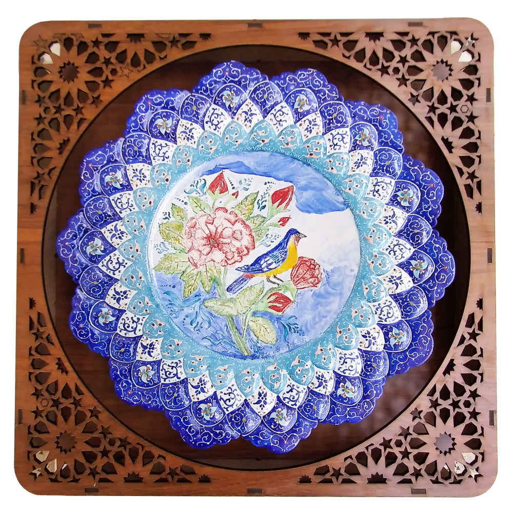 Dekorativer Kupferteller handgemalt mit persischer Minakari Emaille Blumen