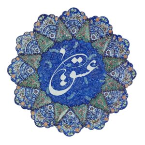 Dekorativer Kupferteller handgemalt mit persischem Minakari Emaille Eshgh