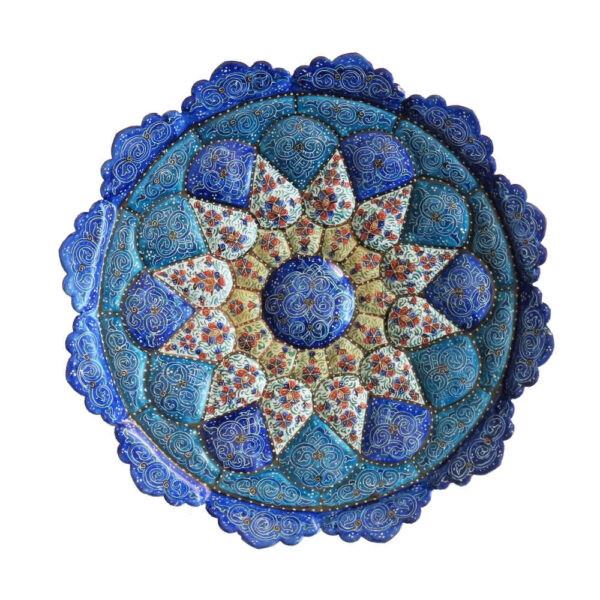 Dekorativer Kupferteller handgemalt mit persischer Minakari Emaille Eslimi