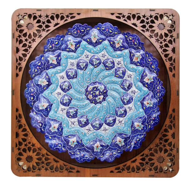 Dekorativer Kupferteller handgemalt mit persischer Minakari Emaille Gol