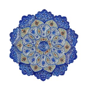 Dekorativer Kupferteller handgemalt mit persischem Minakari Emaille Lajevard