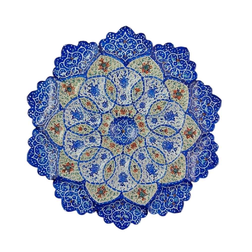 Dekorativer Kupferteller handgemalt mit persischem Minakari Emaille Lajevard