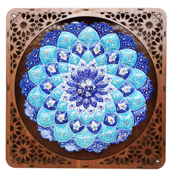 Dekorativer Kupferteller handgemalt mit persischer Minakari Emaille Mahta