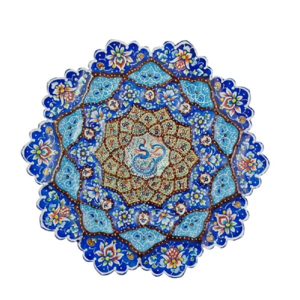 Dekorativer Kupferteller handgemalt mit persischem Minakari Emaille Naamin