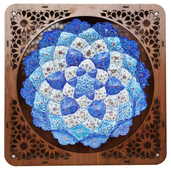 Dekorativer Kupferteller handgemalt mit persischer Minakari Emaille Nazanin