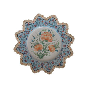 Dekorativer Kupferteller handgemalt mit persischer Minakari Emaille Blumen