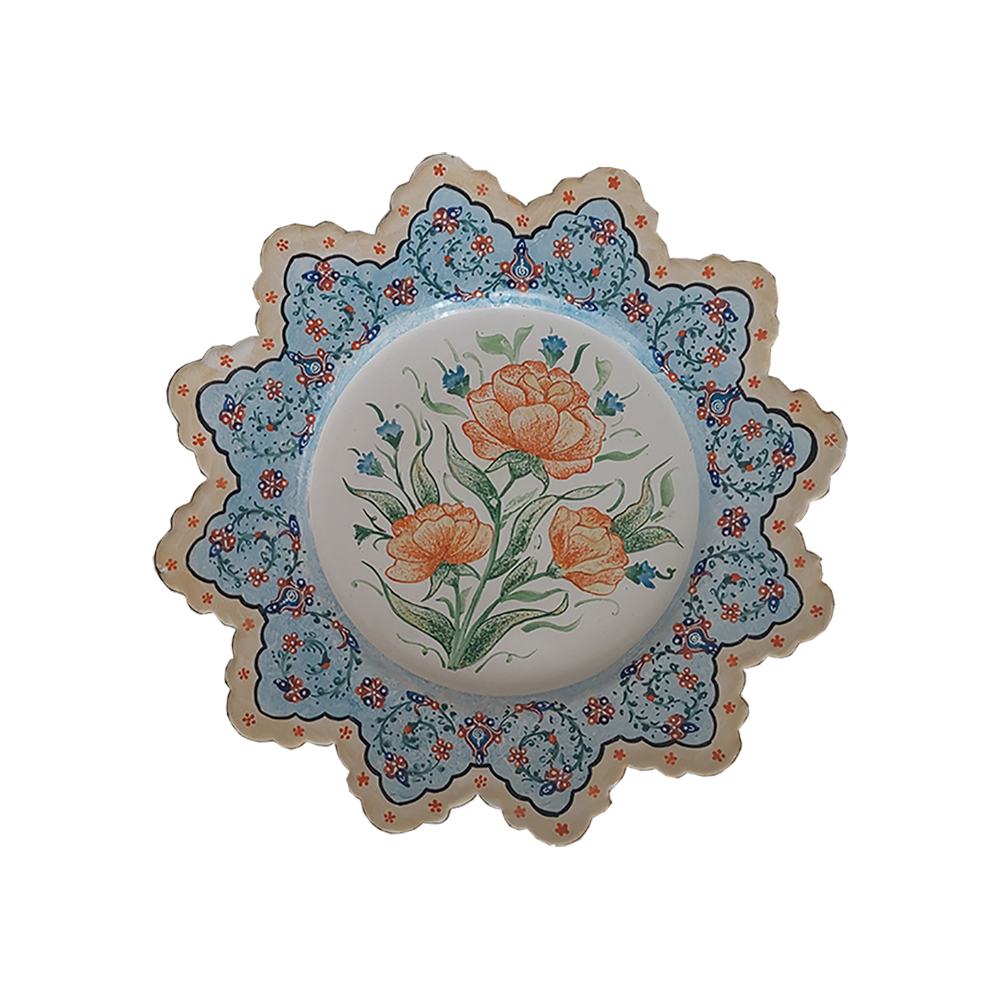 Dekorativer Kupferteller handgemalt mit persischer Minakari Emaille Blumen