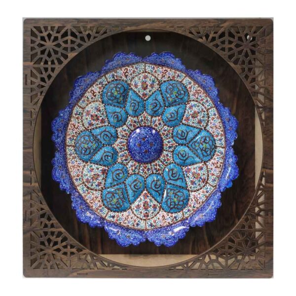 Dekorativer Kupferteller handgemalt mit persischer Minakari Emaille Tanin