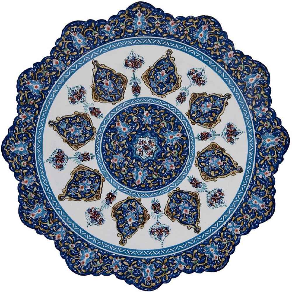 Dekorativer Kupferteller handgemalt mit persischer Minakari Emaille Narenj