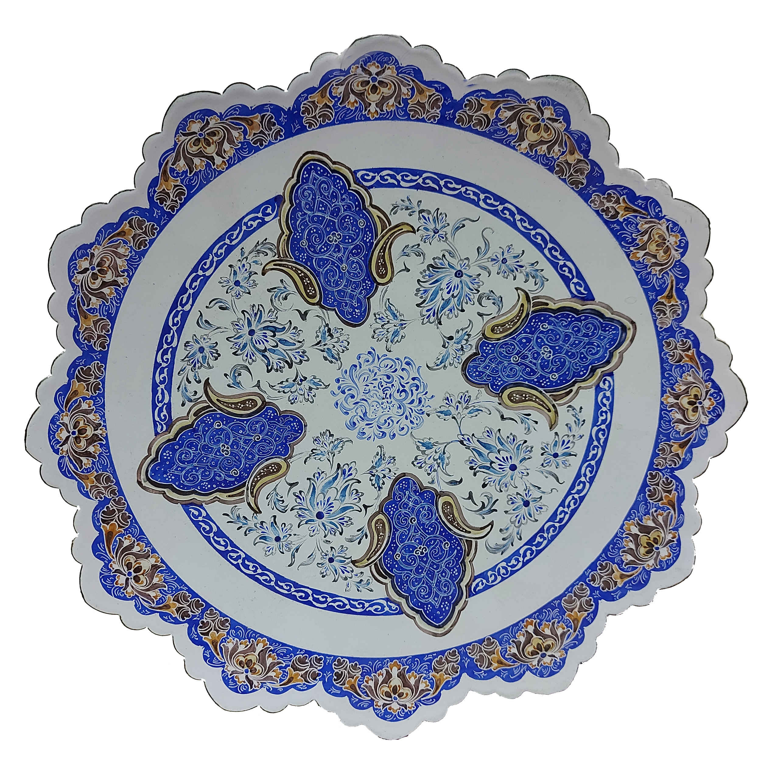 Dekorativer Kupferteller handgemalt mit persischer Minakari Emaille Tazhib