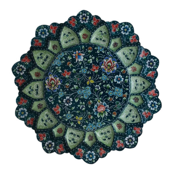 Dekorativer Kupferteller handgemalt mit persischem Minakari Emaille Blumen