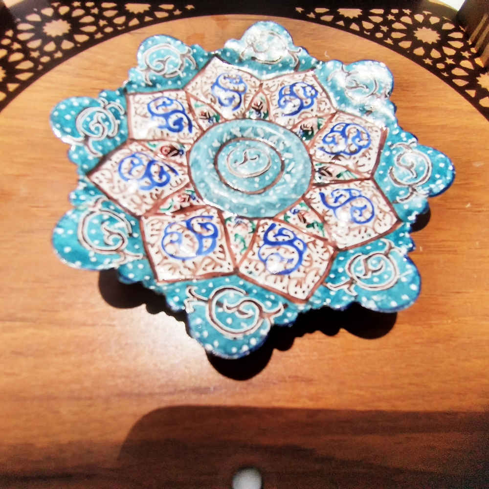 Dekorativer Kupferteller handgemalt mit persischer Minakari Emaille Haami