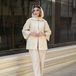 Persisches cremefarbenes Manto & Hosen-Set Modell Jeyran