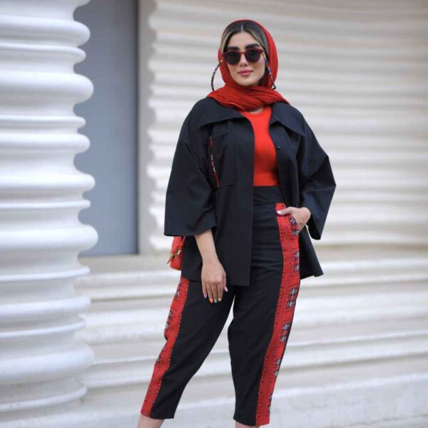 Persisches besticktes Manto & Hosen-Set Modell Delbar