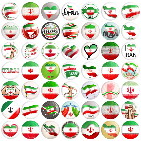 Persisches Ansteckbutton-Set - Flagge Irans (49 Stück)