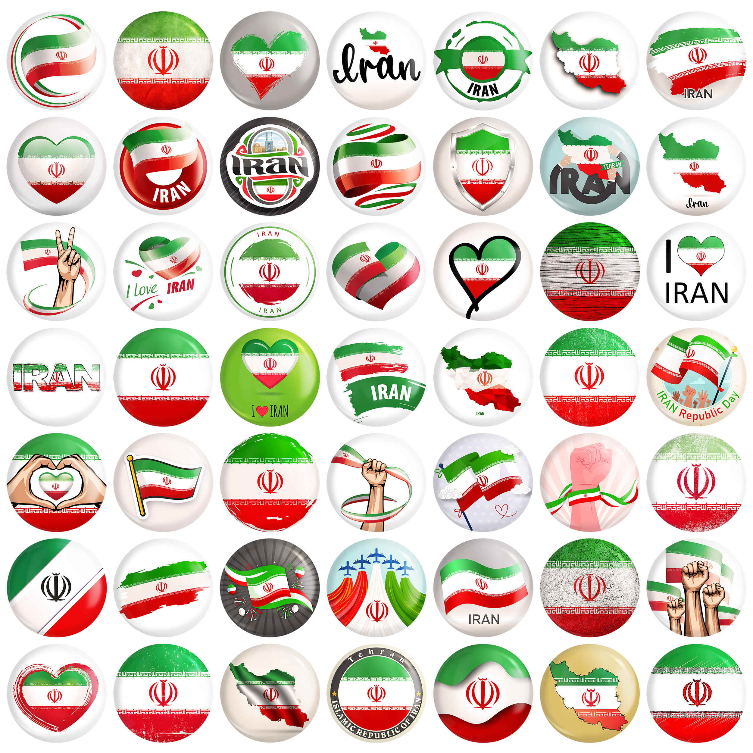Persisches Ansteckbutton-Set - Flagge Irans (49 Stück)