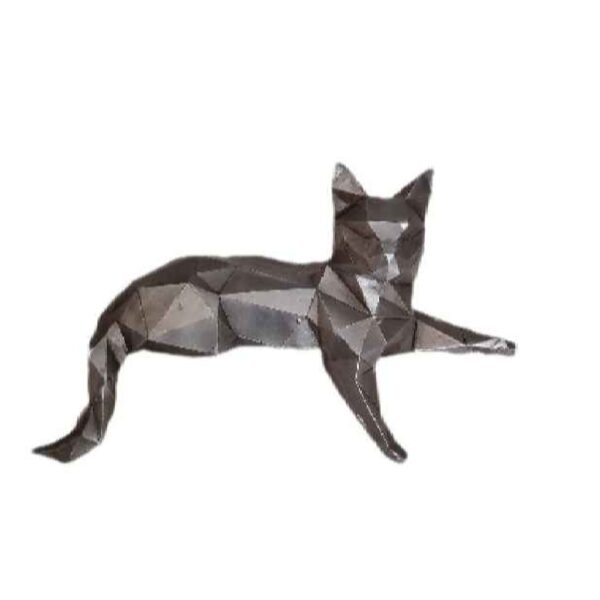 Geometrische silberne Katzenfigur im Kubismus-Stil - Künstlerische Tierskulptur